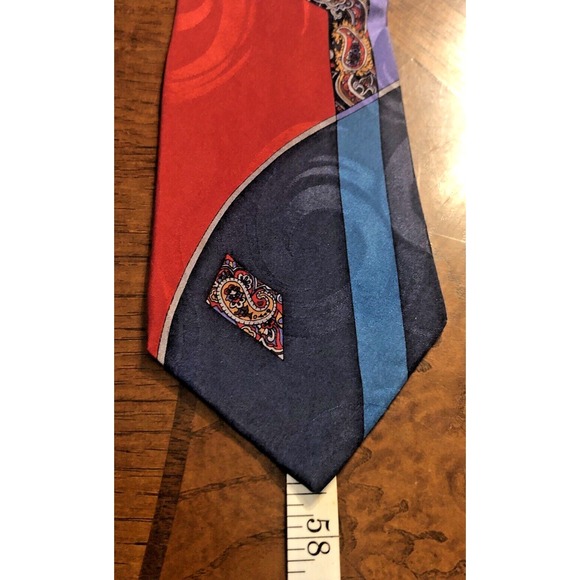 Status Quo Men's Paisley Patch Block Medallion 100% Silk Multi Color Necktie 57" - Picture 9 of 10